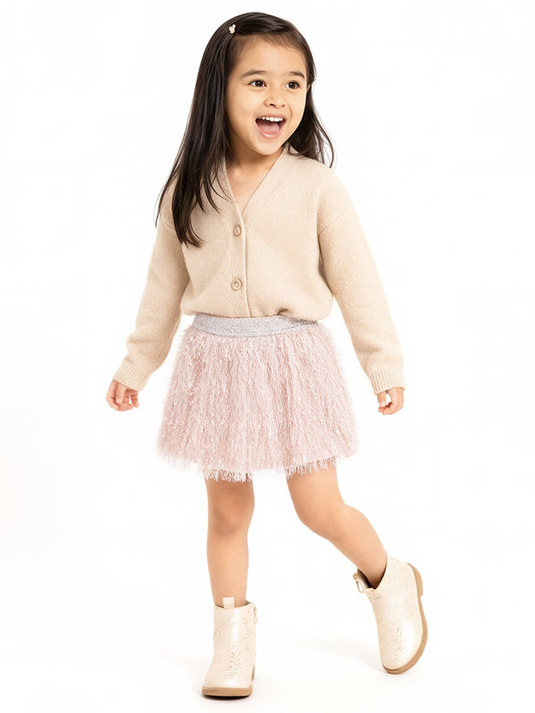 HOP Kids Dusty Pink Faux-Fur High-Rise Skirt
