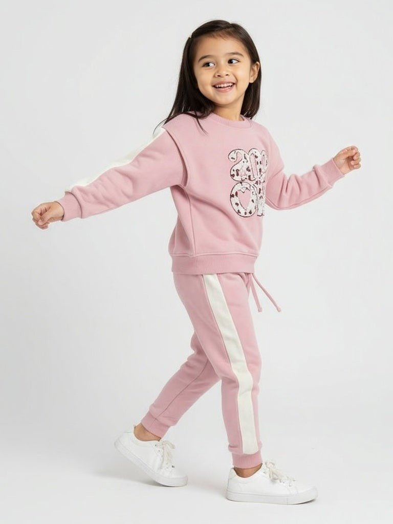 HOP Kids Pink Cotton-Blend Sweatshirt and Joggers Set