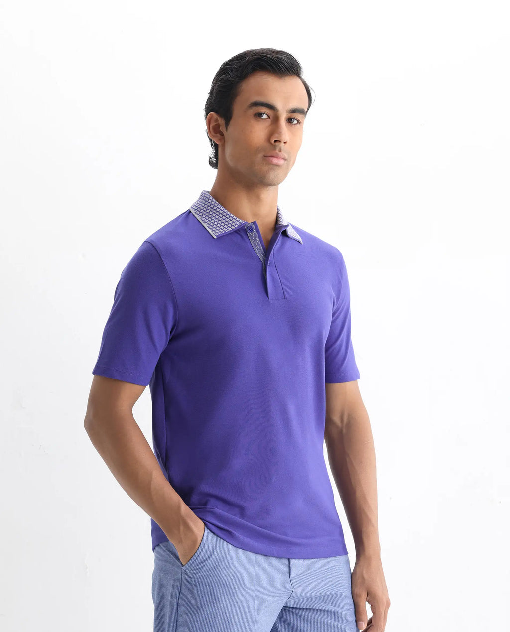 Rare Rabbit Men's Abit Purple Cotton Plain Regular Fit Half Sleeve Polo
