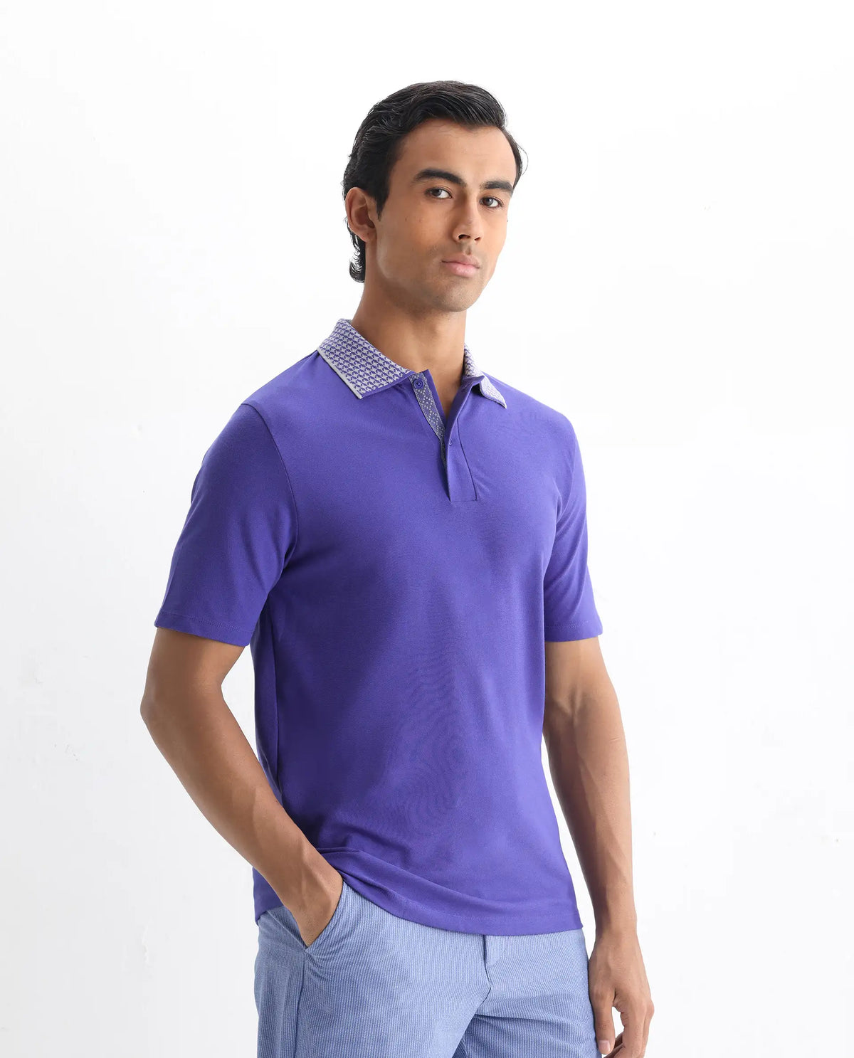 Rare Rabbit Men's Abit Purple Cotton Plain Regular Fit Half Sleeve Polo
