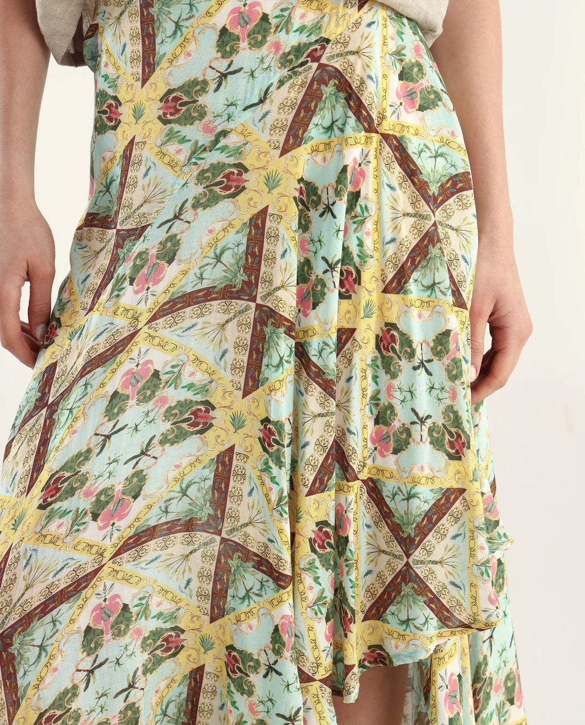 Rareism Women's Archibal-B Multi Rayon Abstract Print Maxi Fit And Flare Skirt