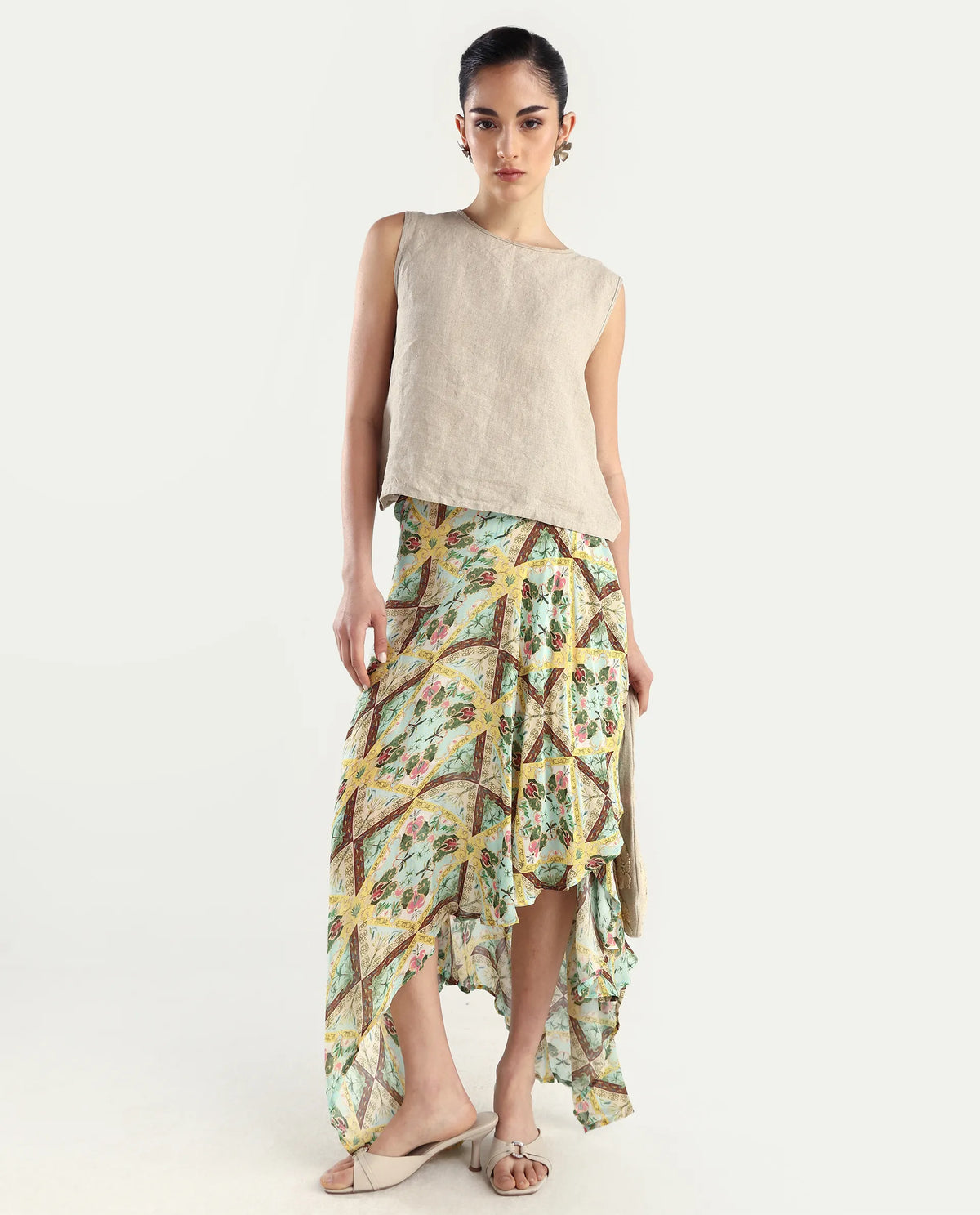 Rareism Women's Archibal-B Multi Rayon Abstract Print Maxi Fit And Flare Skirt
