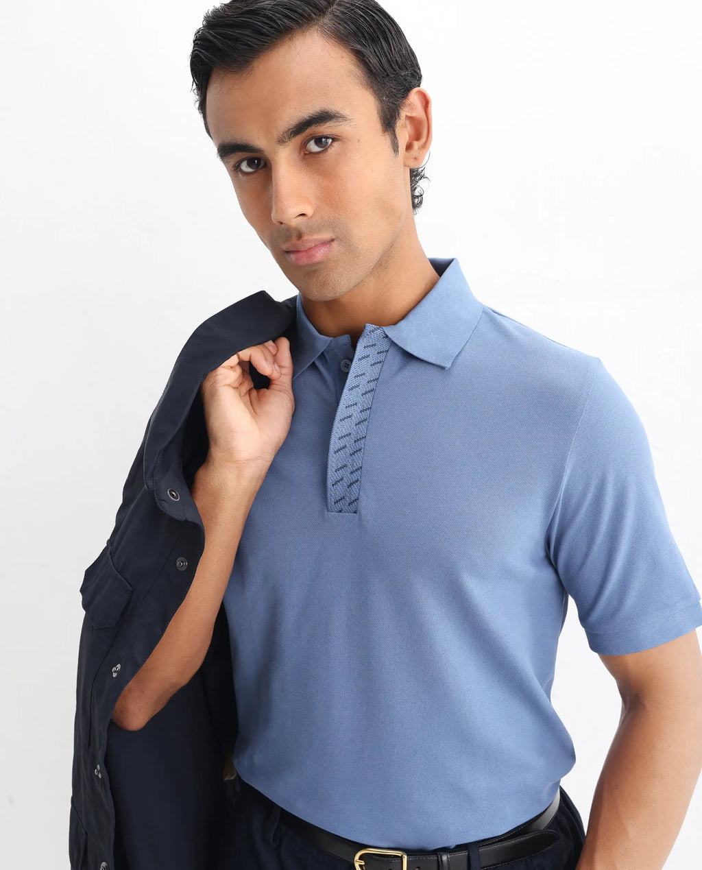 Rare Rabbit Men's Arko Blue Cotton Plain Regular Fit Half Sleeve Polo
