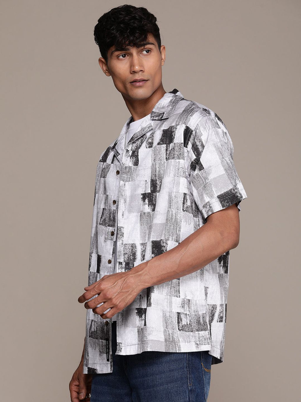 Abstract Plain Grey AOP Shirt