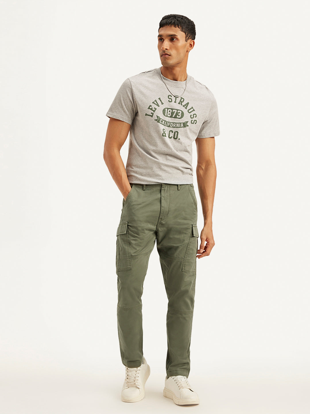 Men's Olive Relaxed Fit Cargo Trousers