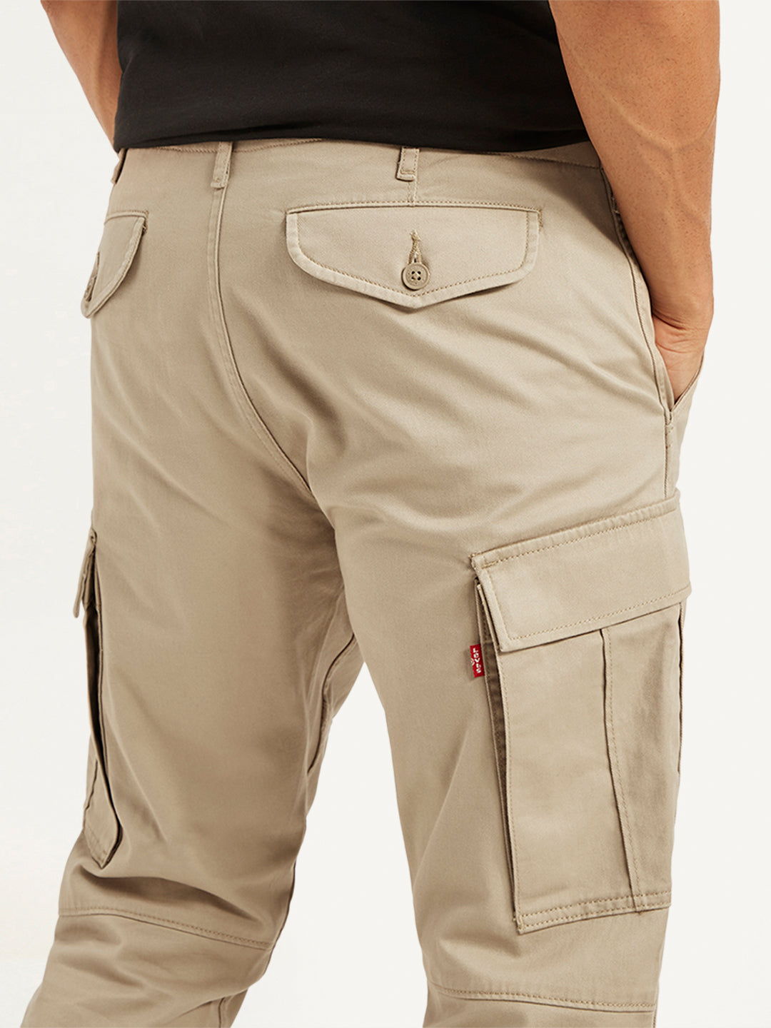 Men's Beige Relaxed Fit Cargo Trousers
