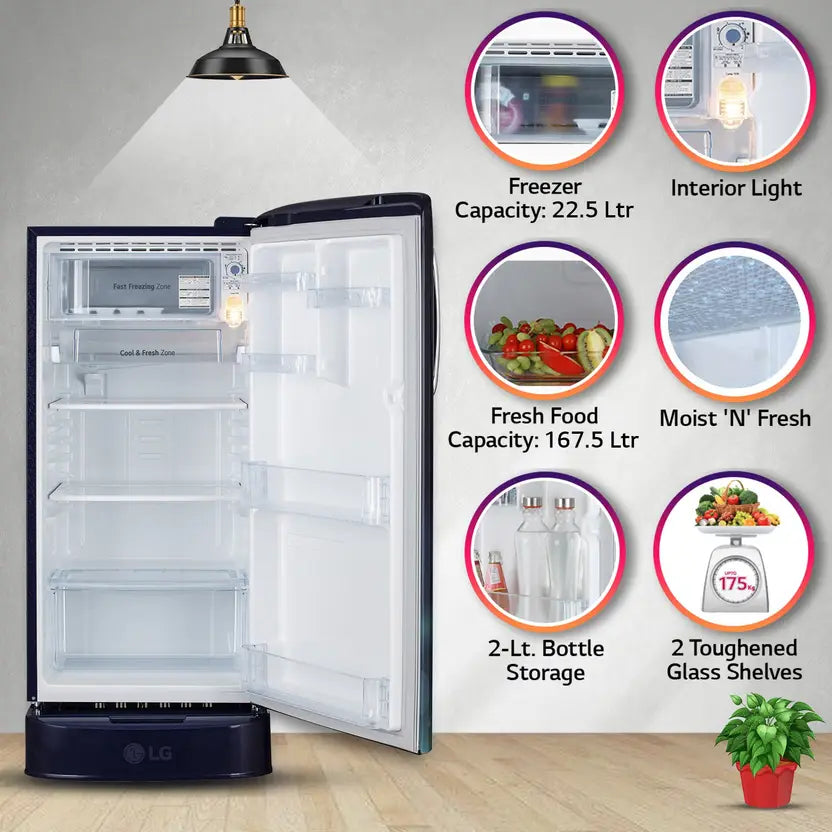 LG 185 L Direct Cool Single Door 3 Star Refrigerator (Blue Charm, GL-D201ABCD)