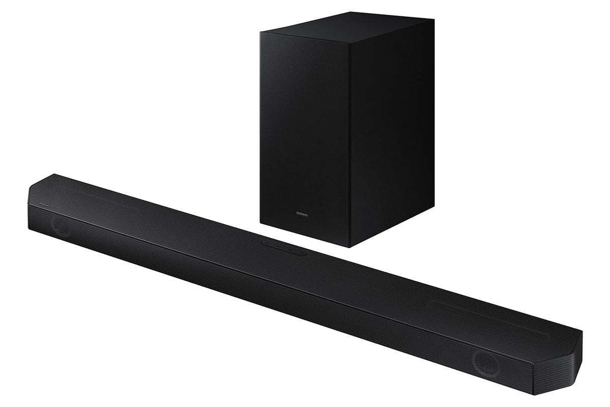 Samsung Q-Symphony Soundbar (HW-Q600B/XL), USB, Bluetooth with 3.1.2 Channel, Wireless Subwoofer, and 2 Up-Firing Speakers, Dolby Atmos Music (Black)