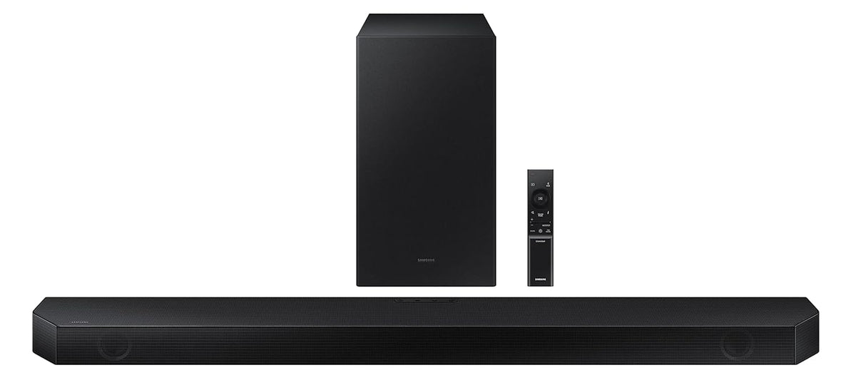 Samsung Q-Symphony Soundbar (HW-Q600B/XL), USB, Bluetooth with 3.1.2 Channel, Wireless Subwoofer, and 2 Up-Firing Speakers, Dolby Atmos Music (Black)