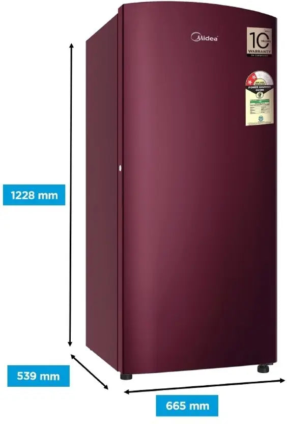 Midea, 187 L, Direct Cool Refrigerator , 2 Star, Wine, MRD18712XPAW