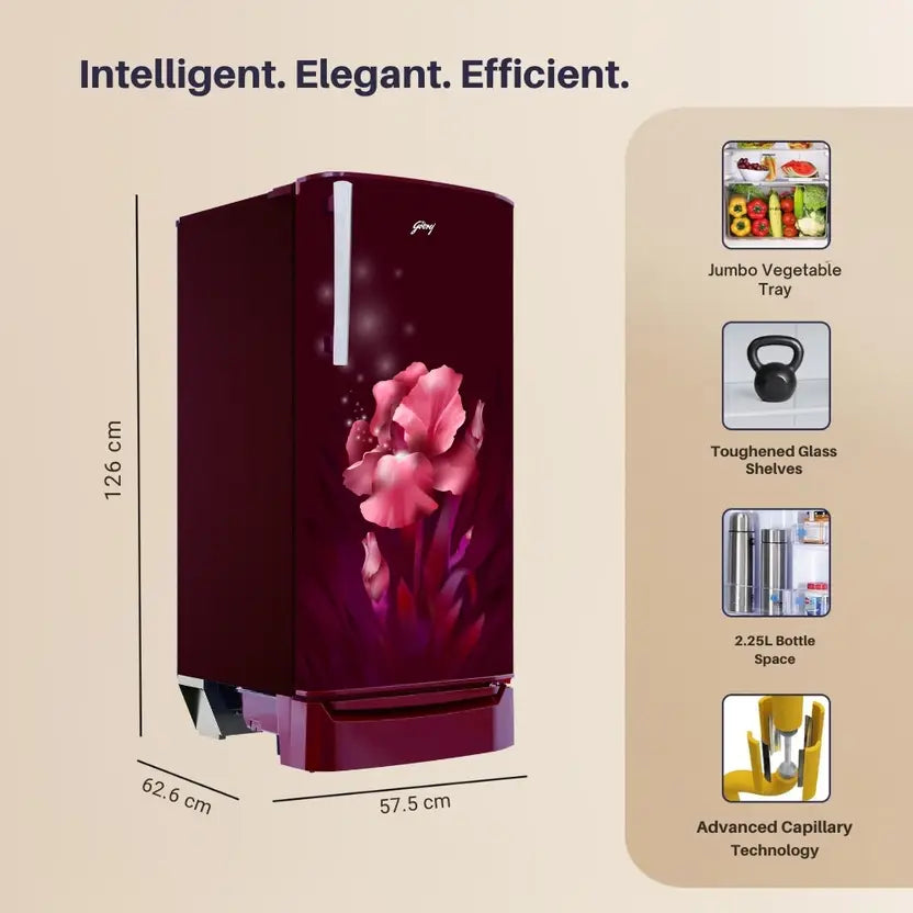 Godrej 183 L 3 Star Single Door Refrigerator (RD R190C THF AQ WN, Aqua Wine) (Touched Up)