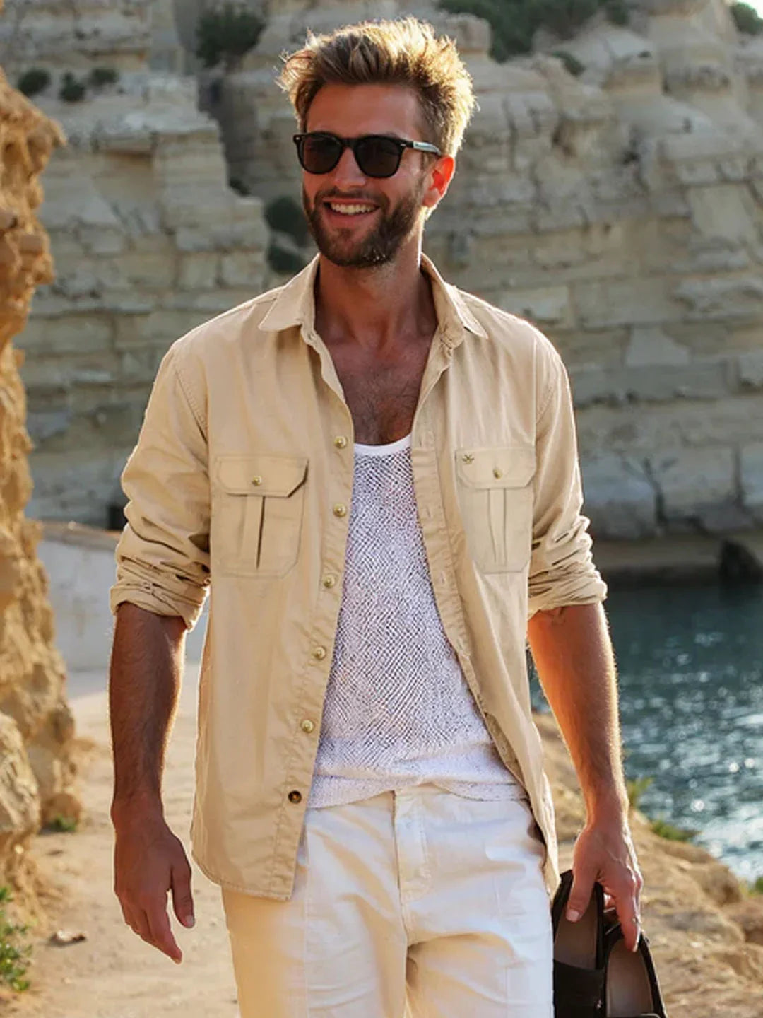 Fine Corduroy Slim Fit Shirt | Beige