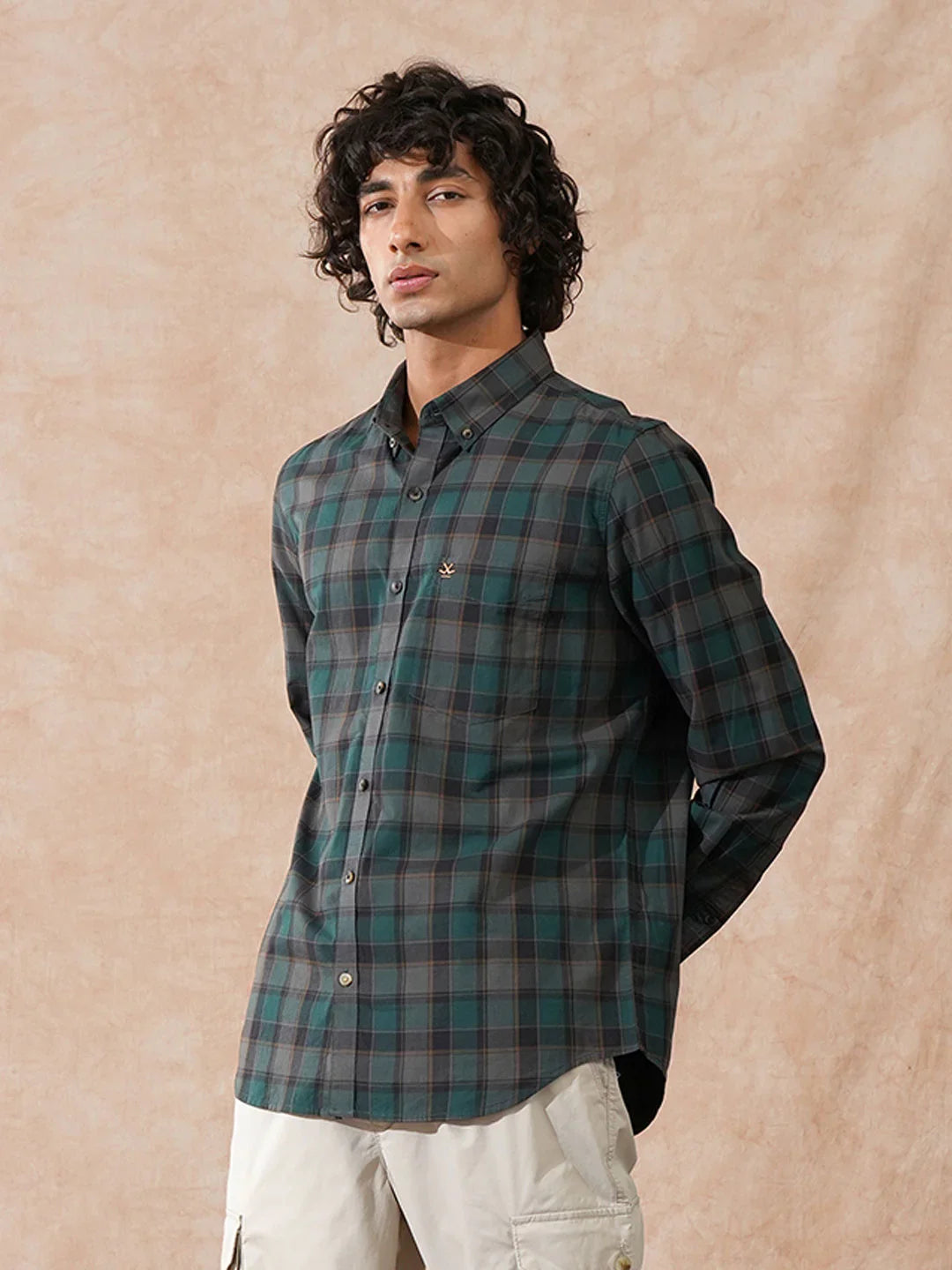 Tonal Checks Slim Fit Shirt | Green