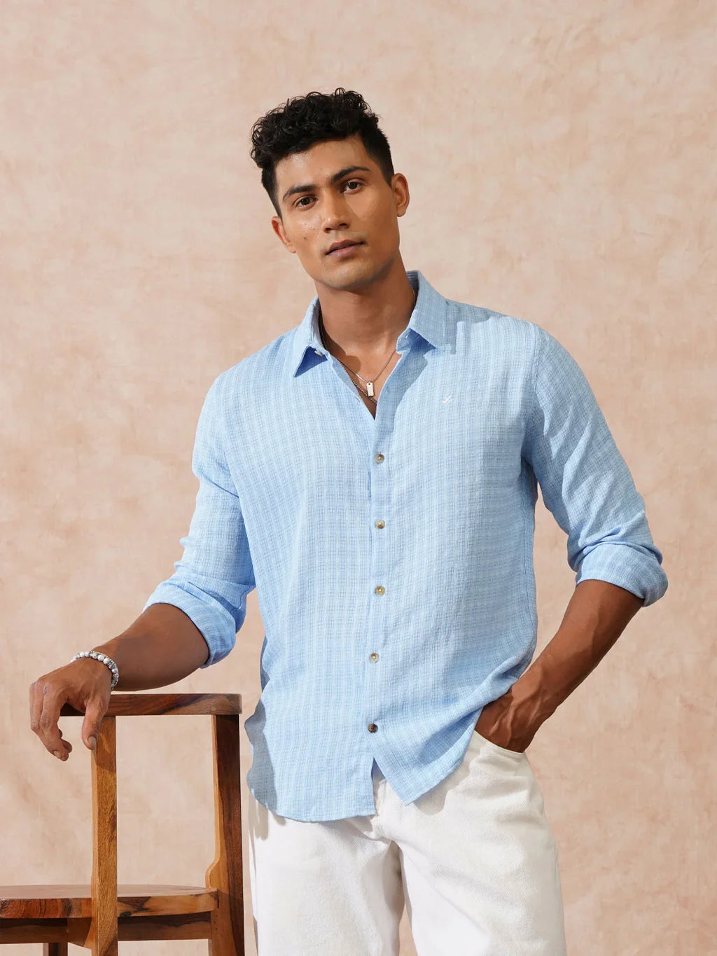 Textured Light Weight Shirt | Light Blue