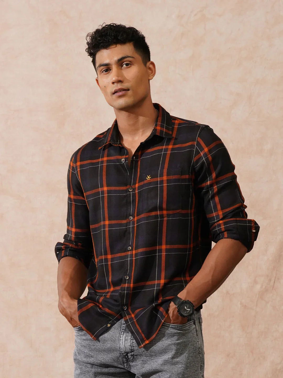 Checked Light Weight Shirt | Brown