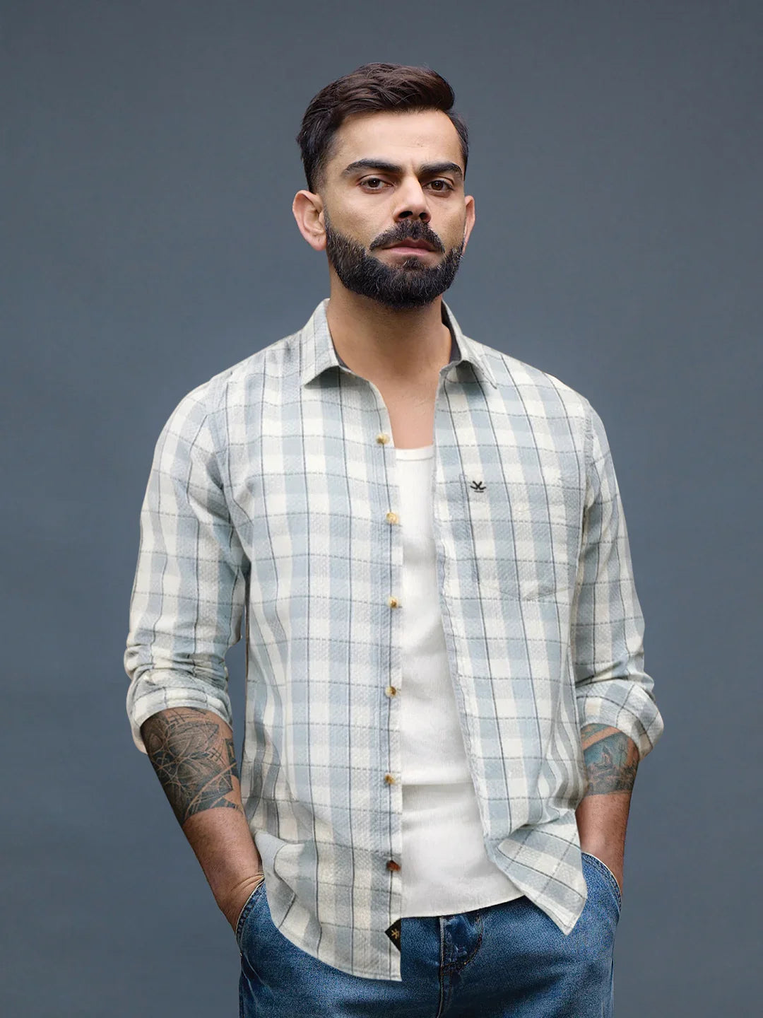 Textured Tonal Check Shirt | Blue