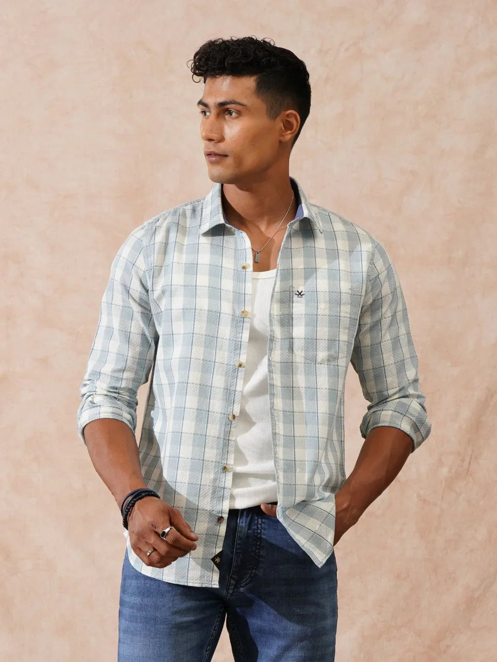 Textured Tonal Check Shirt | Blue