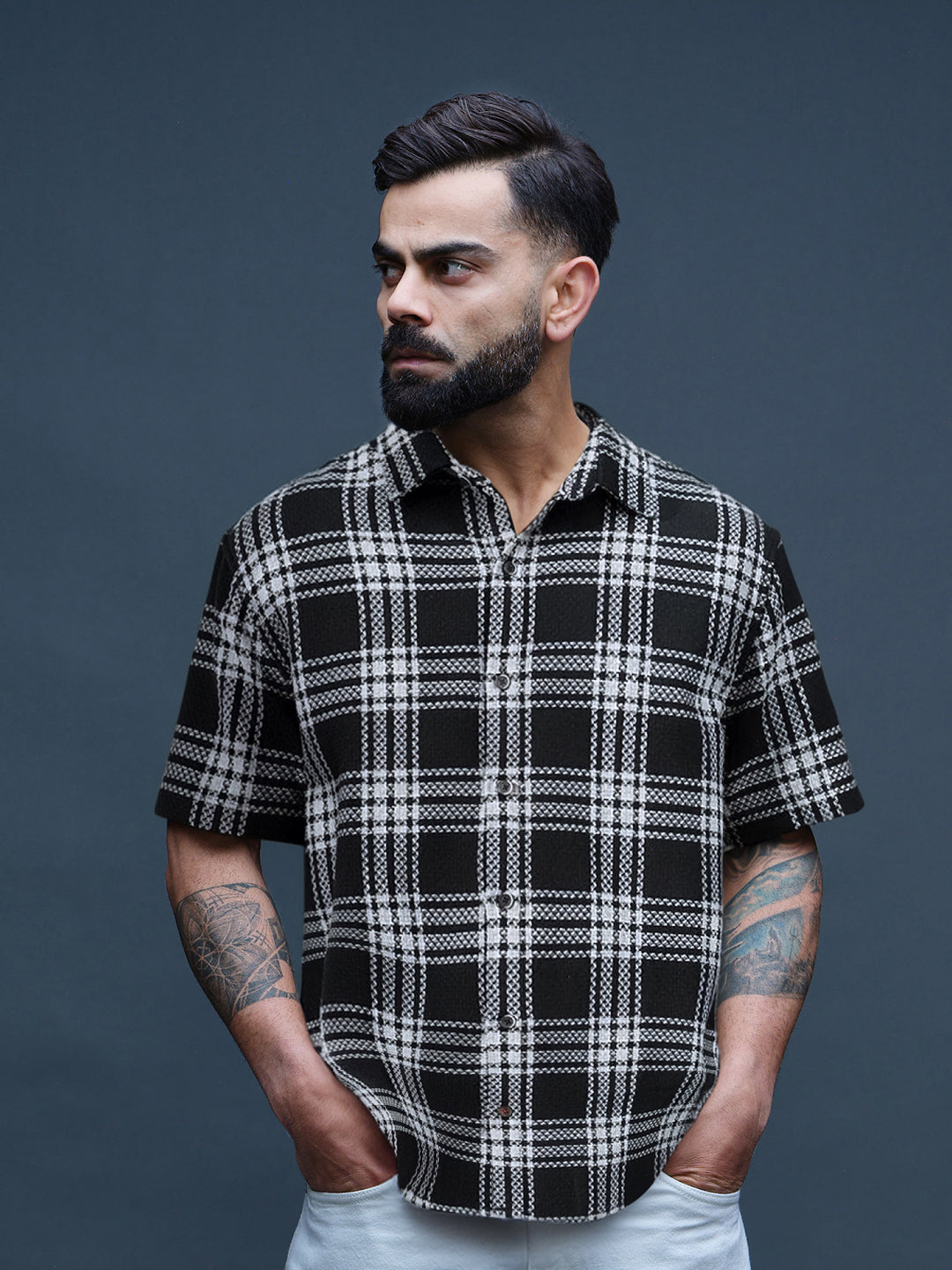 Textured Checks Comfort Fit Shirt | Black